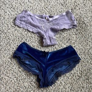 NWOT lace trim panties, both with open back  Set - Purple and Blue